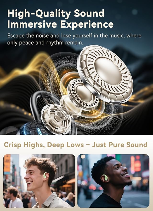 Wireless Earbuds, ANC Noise Cancelling Sport Ear Buds with Multifunctional Touch Screen, Bluetooth 5.4 Headphones, Bass Stereo Sound, 5 EQ Over The Ear Earbuds for Sports/Workout/Gym-Green