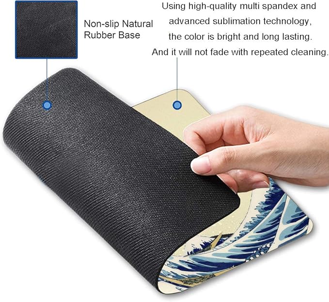 Gaming Mouse Pad,Japanese The Great Wave Off Kanagawa Mouse Pad Non-Slip Rubber Base Mouse Pads for Computers Laptop Office, 9.5"x7.9"x0.12" Inch(240mm x 200mm x 3mm)