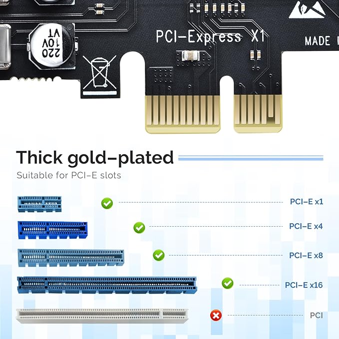 ELUTENG PCIE USB 3.2 Card 8 Ports PCI Expree to USB C Expansion Card Superspeed 6 USB and 2 Type C PCI-e USB3 Hub Controller Adapter 3 Independent Power Module