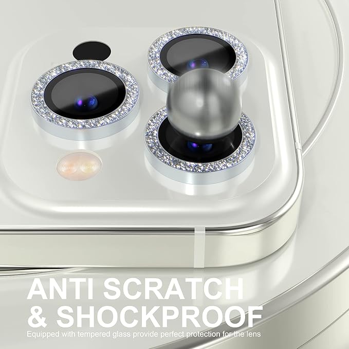 Choiche [3+1 for iPhone 14 Pro/iPhone 14 Pro Max Camera Lens Protector Bling, 9H Tempered Glass Camera Cover Screen Protector Metal Ring Decoration Accessories (Glitter-Silver)