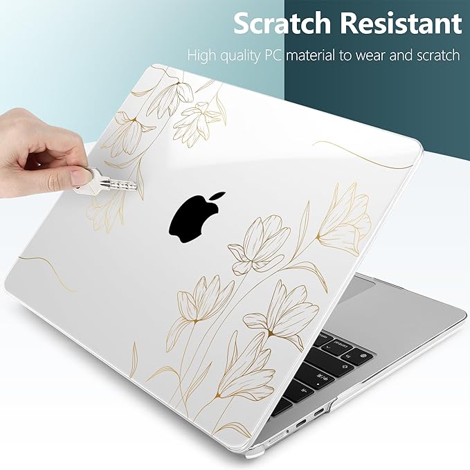 TWOLSKOO Compatible with M4 MacBook Air 15 inch Case 2025-2023 Released Model M4 A3241 M3 A3114 M2 A2941, Plastic Hard Shell & Screen Protector & Keyboard Cover & Trackpad Film, Florals X449