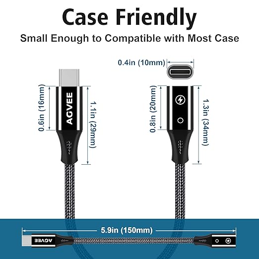 AGVEE 2 Pack 4 inch Lightning Female to USB C Male PD Adapter, 27W Fast Charger Charging Comverter for iPhone 15 16 Plus Pro Max Carplay, Samsung S25 S24 S23 S22, Not for Audio, Black