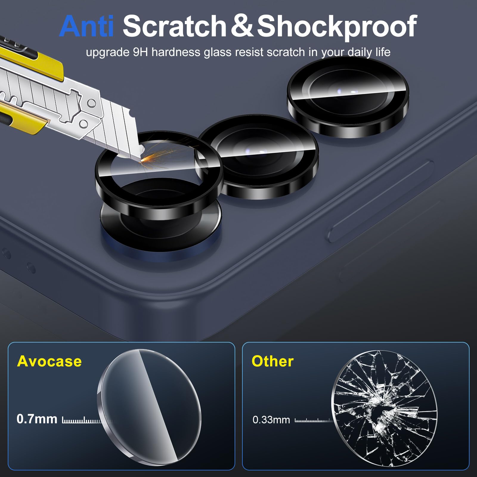 Avocase for Samsung Galaxy S25 Plus Camera Lens Protector, Individual Metal Ring Tempered Glass Lens Cover, [Strong Adsorption] Scratch Resistant Ultra-Thin HD Clear Lens Cover, 1 Set-Black Ring