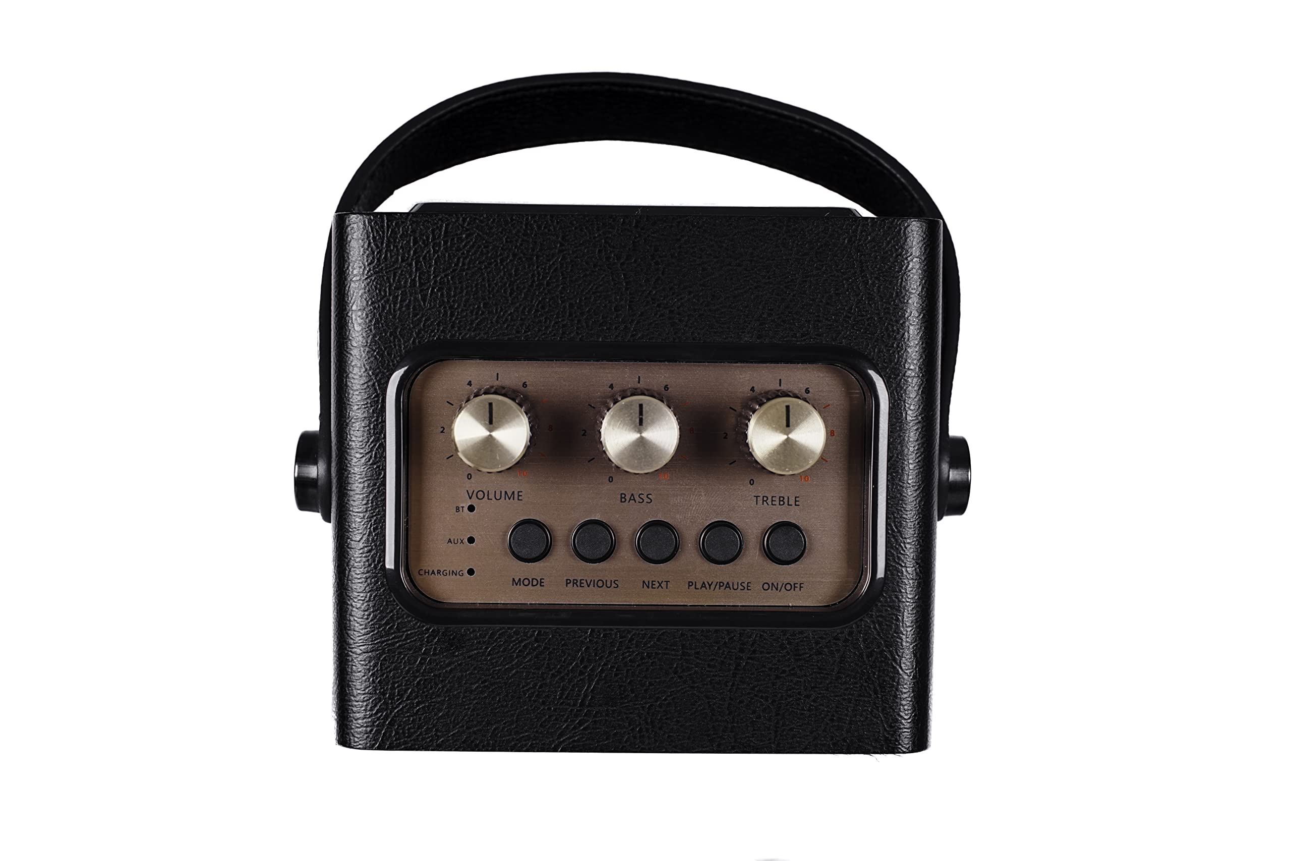 Fuse Andle Vintage Retro Bluetooth Speaker with Vegan Leather Handle | Portable Speaker with Smartphone Connection | USB & AUX Input | Stylish Black Wood Exterior