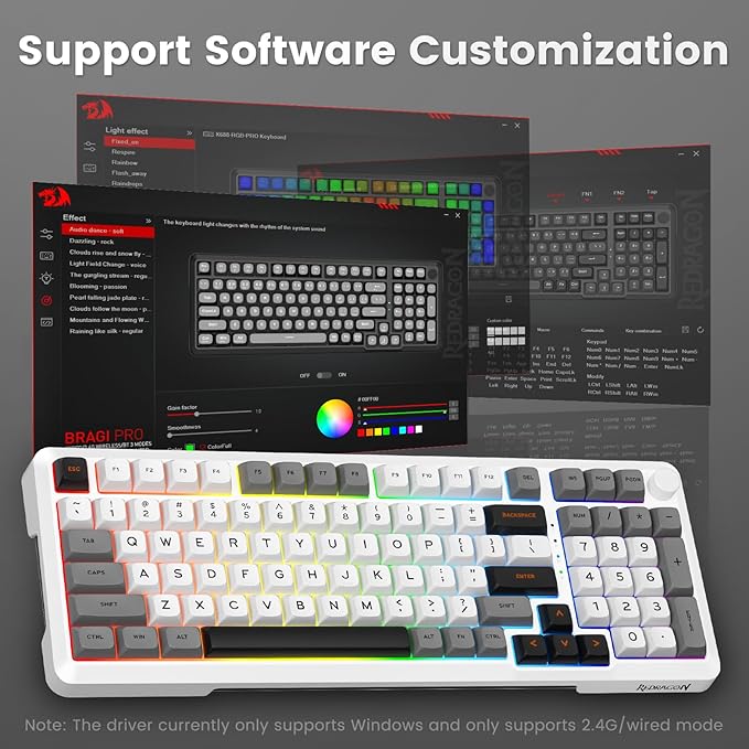 Redragon Wireless Mechanical Keyboard, 3 Mode Gasket Mounted RGB Gaming Keyboard with Volume Knob, Pre-Lubed Linear Switches, MDA-Profile, 98 Keys Hot Swappable Creamy Keyboard for Pc/Tablet/Xbox Blue