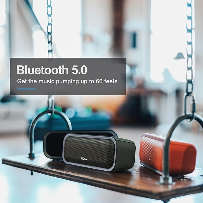 DOSS SoundBox Pro Bluetooth Speaker with 20W Stereo Sound, Active Extra Bass, IPX6 Waterproof, TWS Pairing, Multi-Colors Lights, 20H Playtime, Portable for Outdoor-Cypress Green