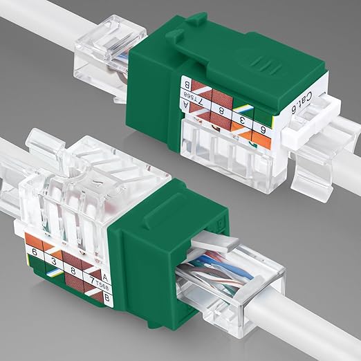 Everest 45° Angled RJ45 Cat6 Keystone Jacks 50-Pack in Green - Slim Profile Female RJ45 Connectors - Cat 6 Keystone Jack - Compatible with 45° Angled Speed Termination Tool - 45Term (B0BL3GS7ZY)