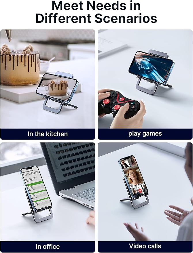 JSAUX Cell Phone Stand [2-Pack] Foldable Aluminum Adjustable Phone Holder for Desk Portable Travel Holder Office Desk Accessories Compatible with iPhone 15 14 13 12 11 Pro Max X Samsung S24 S23 Grey