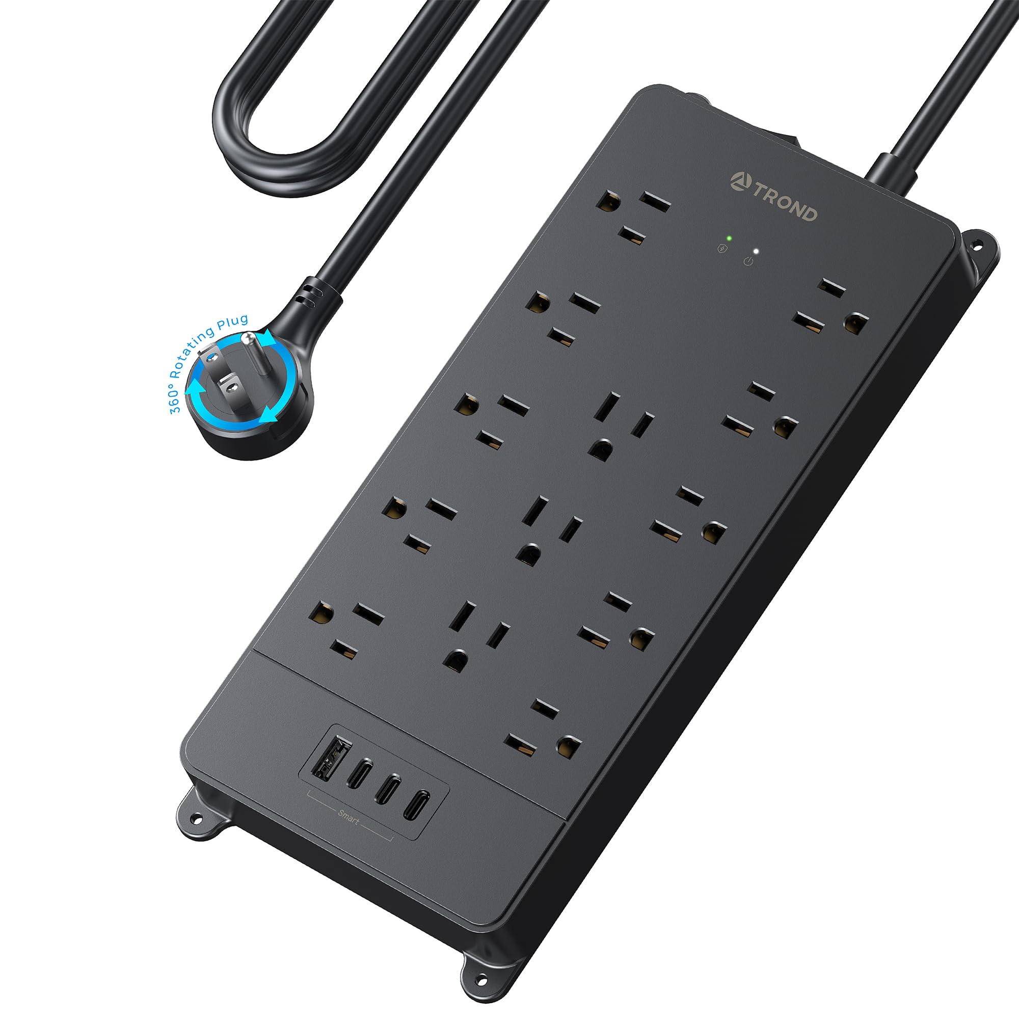 TROND 360° Rotating Surge Protector Power Strip 10ft, ETL Listed, 4000J