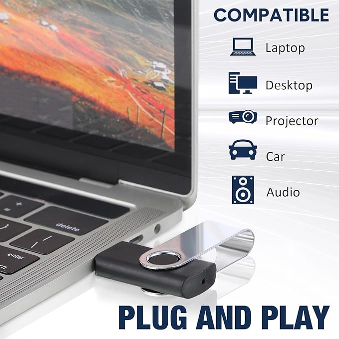 Aoriher 50 Pack USB 2.0 Flash Drives Bulk, Portable USB Thumb Drives with Lanyards, Swivel Flash Drives Thumb Drives for Office School Data Storage (128MB)