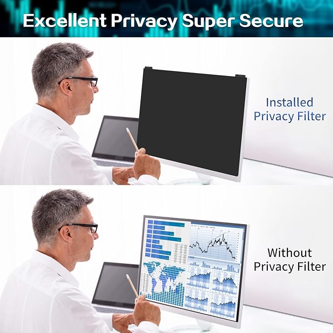 Computer Privacy Screen Filter 22 Inch, 9H Hardness Hanging Computer Screen Privacy Shield Compatible with 16:10 Widescreen Monitor, Eye Protection and Blue Light Blocks