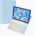 Keyboard Case for Galaxy Tab S10 Lite/ S10 FE/ S9 FE/S9/S8/S7, Slim Lightweight 7 Color Rainbow Backlight Detachable Magnetic Keyboard Cover with S Pen Holder, Sky Blue