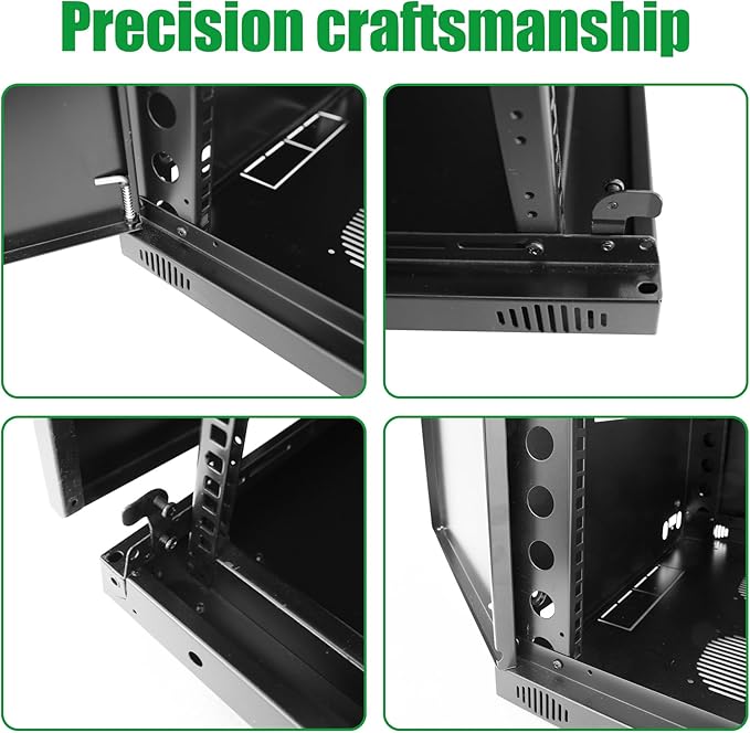 9U Server Cabinet Wall Mount Rack Enclosure with Caster Wheels 2 Server Fans Locking Glass Door Removable Side Panels 19" Network Cabinet 15-18.5" Installation Depth Heavy-Duty Frame(23INCH, 9U)