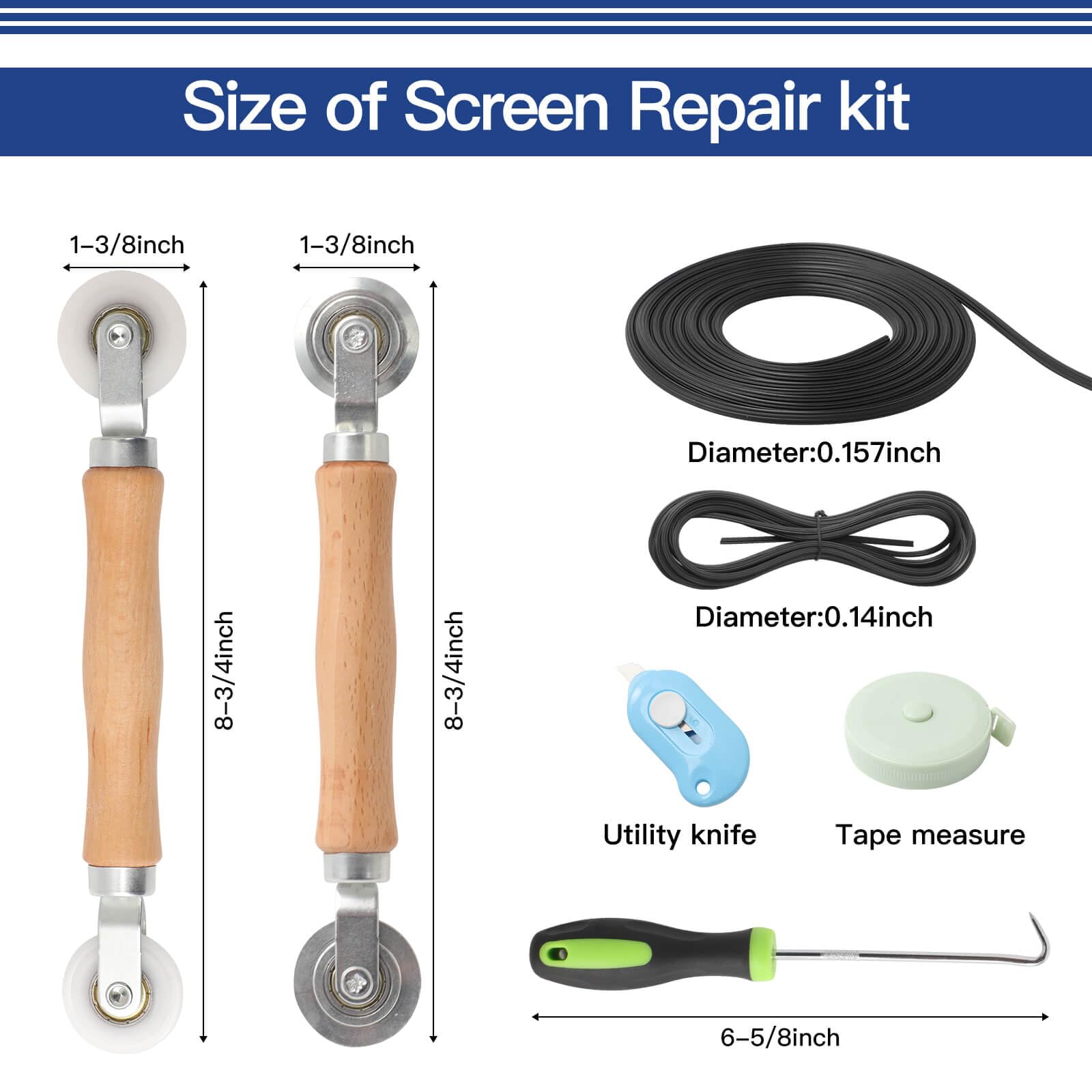 Window Screen Door Repair Kit Include Window Screens Mesh 48"x118" with All Tools in Window Screen Replacement(2pcs Screen Rollers, Screen splines, Hook, Utility Knife and Ruler), Yolovit
