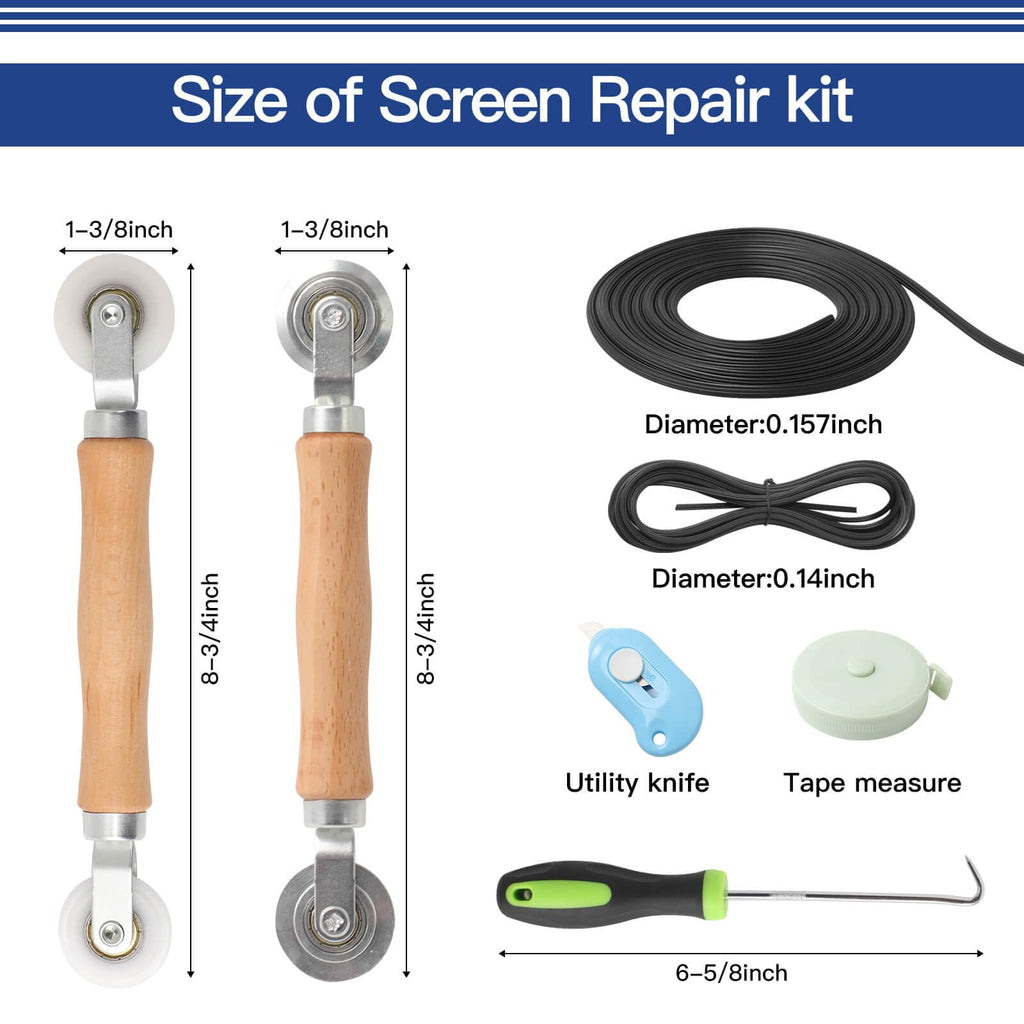 Window Screen Door Repair Kit Include Window Screens Mesh 48"x114" with All Tools in Window Screen Replacement(Screen Rollers, Splines, Hook), Yolovit