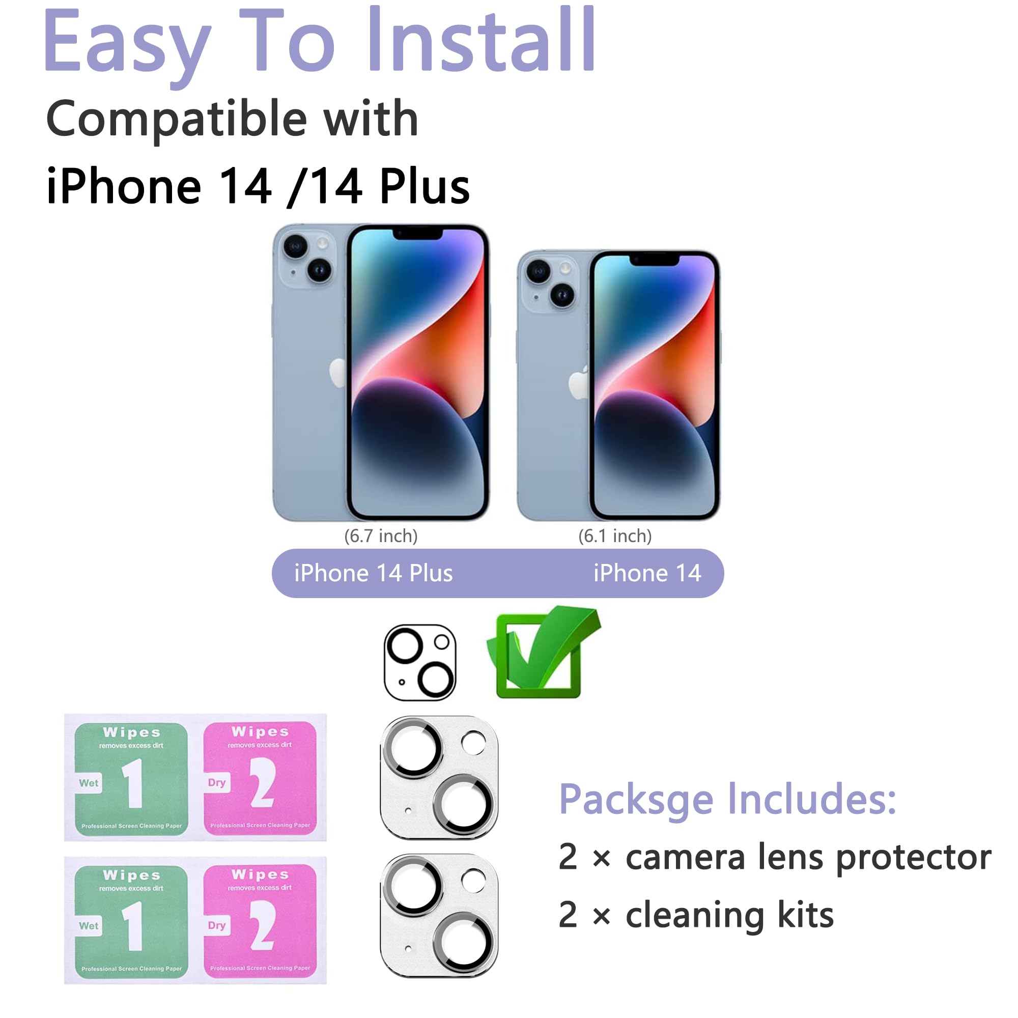 SHANG PIN JIA 2 Pack Camera Lens Protector for iPhone 14/14 Plus,[Not Easy to Breakn ] AR Tempered Glass Strong Adsorption Metal Camera Cover Screen-Silvery