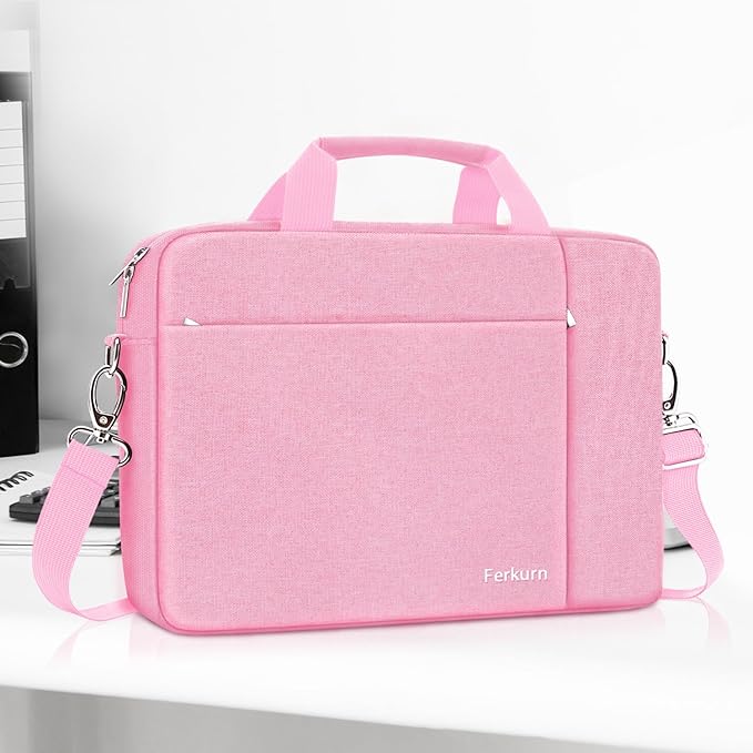 Ferkurn Laptop Bag Case for Women Men Computer Bag Compatible with HP Envy Pavilion Omen/LG Gram/MSI/Dell Inspiron XPS/Lenovo/Acer, Shoulder Strap Carrying Messenger Briefcase, Pink, 17 17.3 Inch