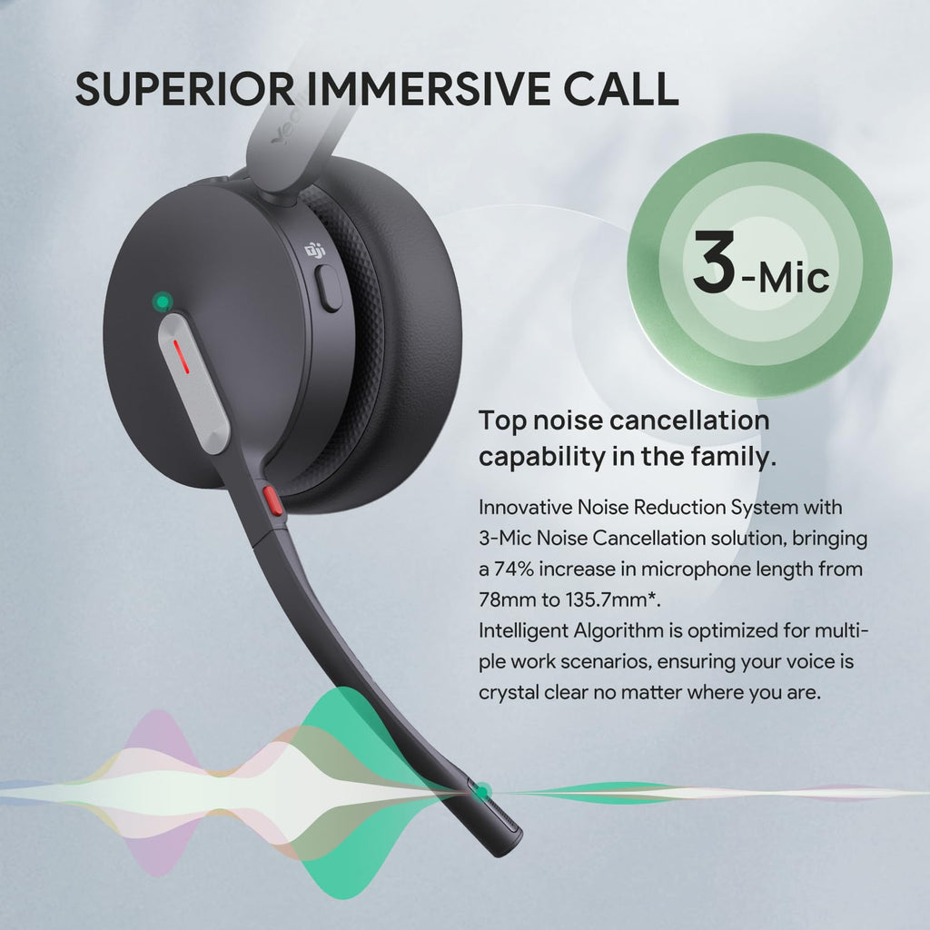 Yealink BH70 Teams Bluetooth Headset with Mic for Work, 35h Talk Battery
