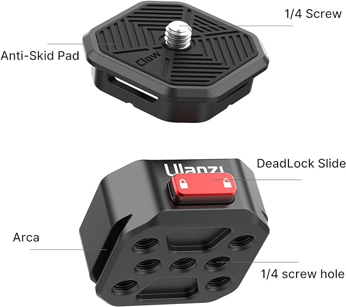 Upgrade Claw Quick Release Plate Camera Mount w Arca Swiss Slot, 1/4" Screw DSLR Stabilizer Adapter Compatible with DJI OSMO 360/OSMO Pocket 3/Insta 360 x 5/Sony/Zhiyun/DJI Gimbal/Slider/Tripod Plate