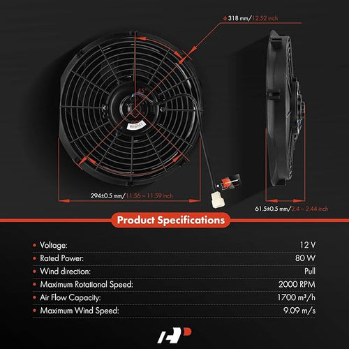 A-Premium 12'' 12 inch Slim Universal Electric Cooling Fan Assembly