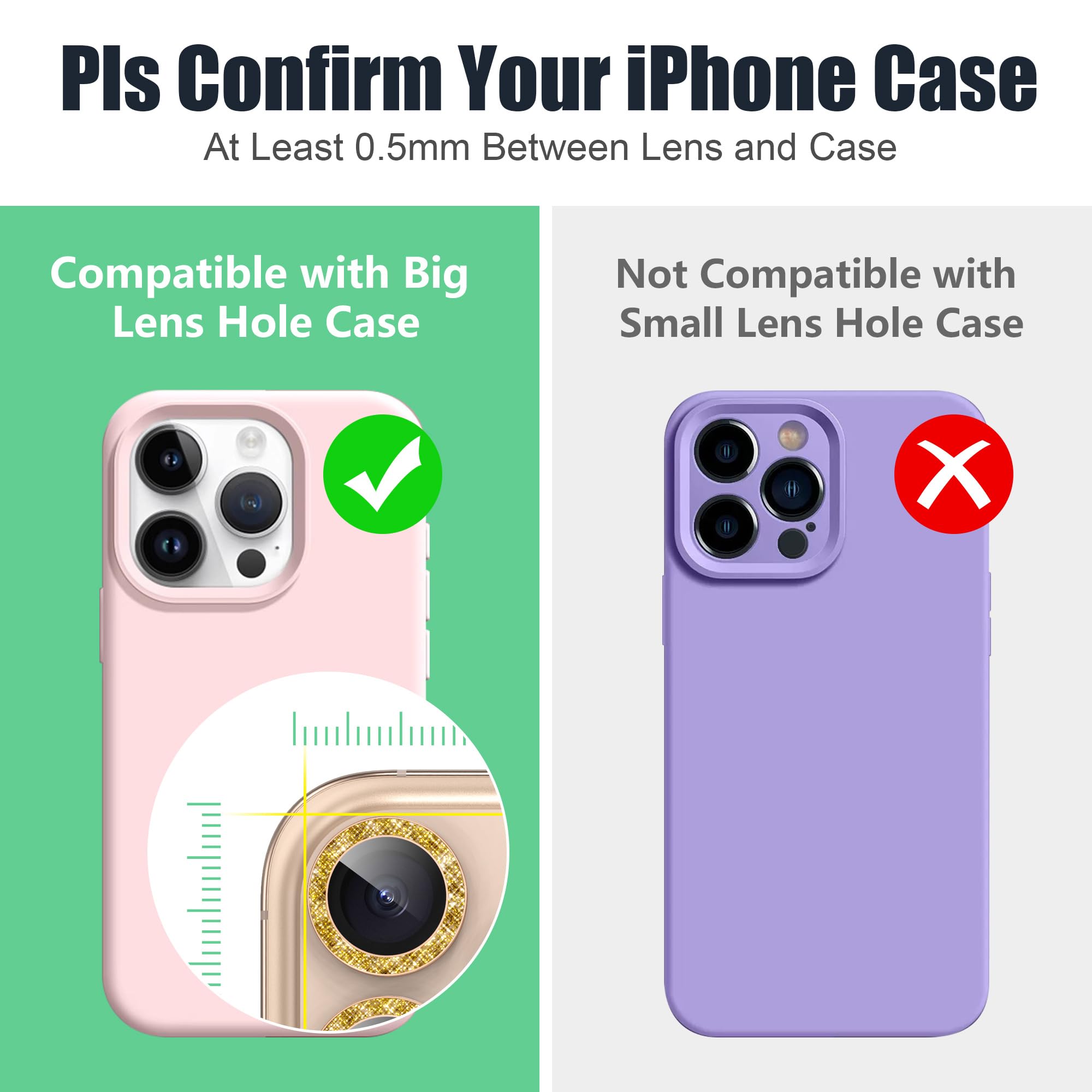 AGVEE 16 Pro & Max 3+3 6 Pack for iPhone 13 6.1" / 13 Mini 5.4" Camera Lens Protector, Bling Diamond & Bling Glitter Metal Ring 9H Tempered HD Glass Camera Cover Film, Glitter-Desert