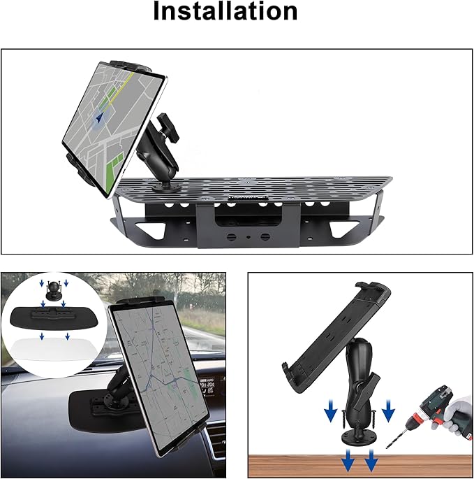 Heavy Duty Tablet Mount for Truck, Aluminum Drill Base Tablet Holder, Compatible with 7.5''-10.2'' Tablets/iPad, Industrial iPad Holder for Wall, Truck, Warehouse,Dashboard,Boat