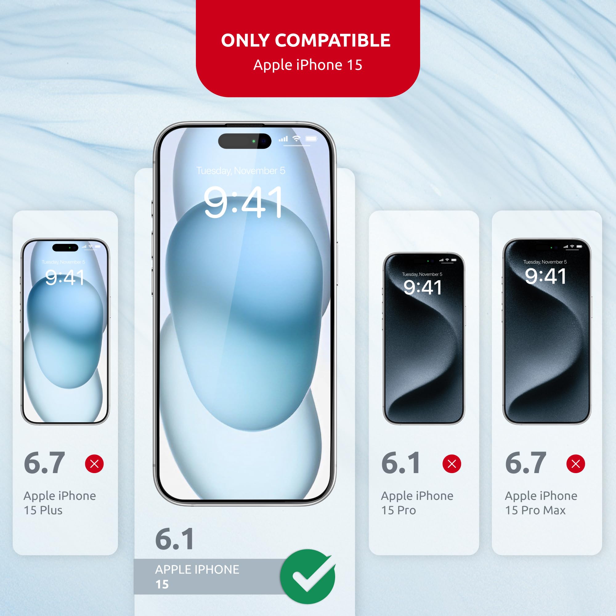 Intaleo Tempered Glass Screen Protector for iPhone 15 – Full Edge-to-Edge Protection, 9H Hardness, Oleophobic Coating - Accessories For IPhone 15 Phone Protector with Applicator - Black Design