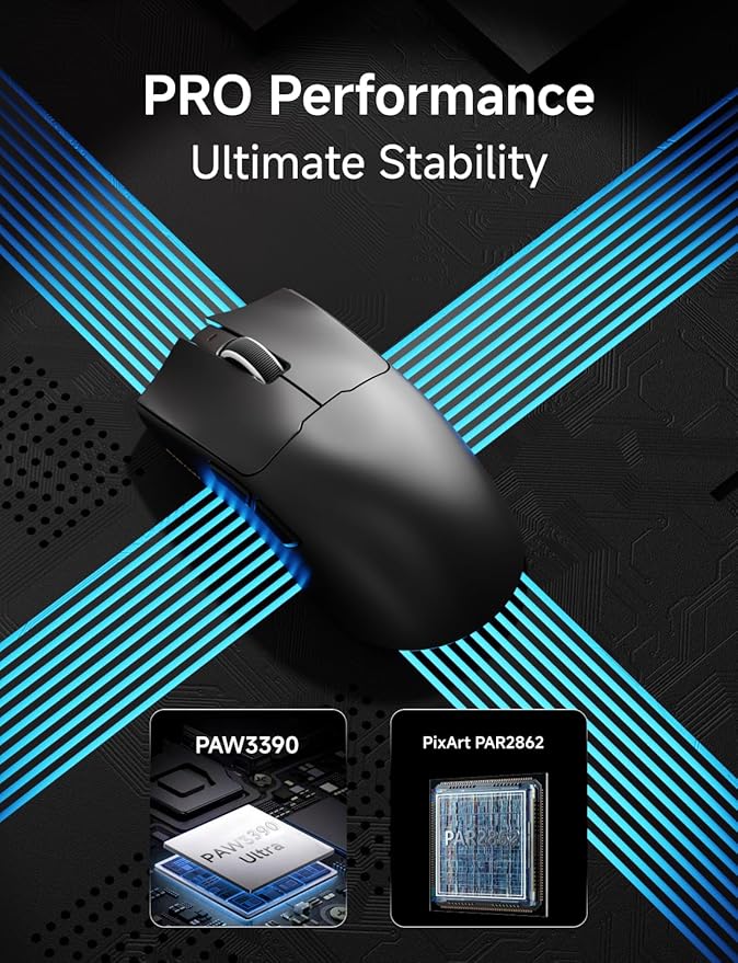 S9 Pro Wireless Gaming Mouse, 59G Ergonomic Computer Mouse, Triple Modes, 8K Polling, 26K DPI, PAW3395 Optical Sensor, Kailh Switch, 250h Battery Life, Programmable for PC/Win/Mac(Black)