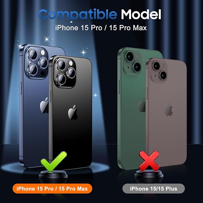 UniqueMe for 3 Pack iPhone 15 Pro/iPhone 15 Pro Max Camera Lens Protector, [Drop Protection] [Case Friendly] 9H Tempered Glass Camera Cover Screen [Update New Version] - Light Blue