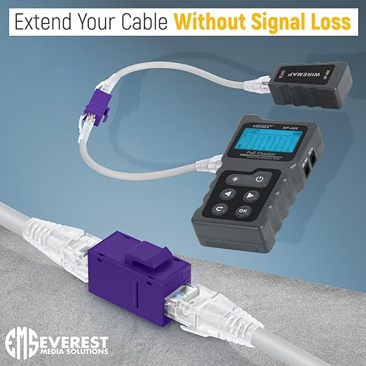 Everest Cat6 RJ45 Keystone Coupler (6-Pack) in Purple - RJ45 Coupler - Cat 6 Couplers - Female to Female Cat6 Keystone Jacks - Ethernet Couplers - Ethernet Cable Extender
