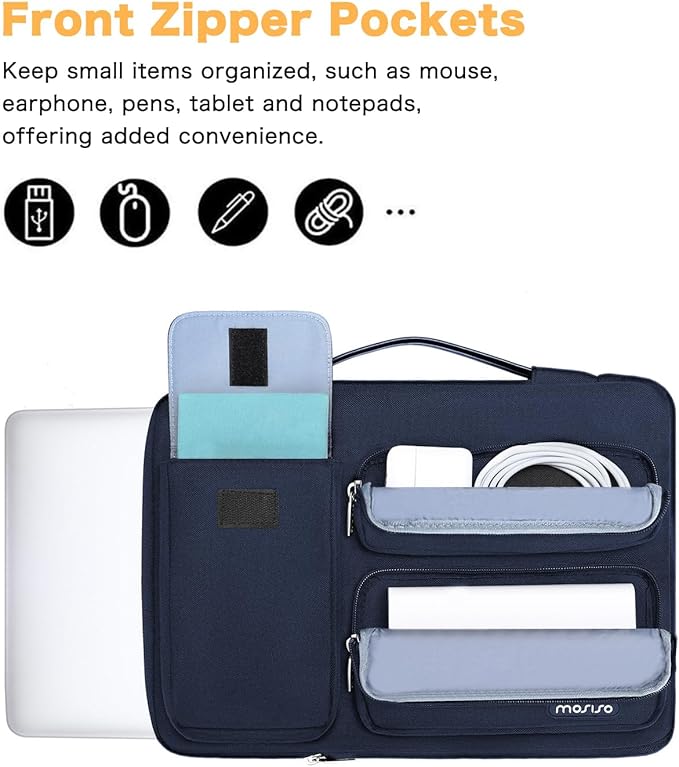 MOSISO 360 Protective Laptop Case 16 inch, 15-15.6 inch Laptop Sleeve Compatible with MacBook Pro 16, HP Acer Dell Lenovo ASUS Notebook, Side Open Bag with 2 Raised&1 Flapover Pockets, Navy Blue