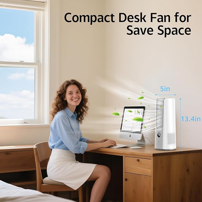 Desk Fan, 13 Inch Portable Bladeless Fan, Small Quiet Table Fan with 60°Oscillating, 9 Speeds & 9H Timer, LED Display, Button Control, Easy to Clean, Personal Desktop Fan for Bedroom, Office