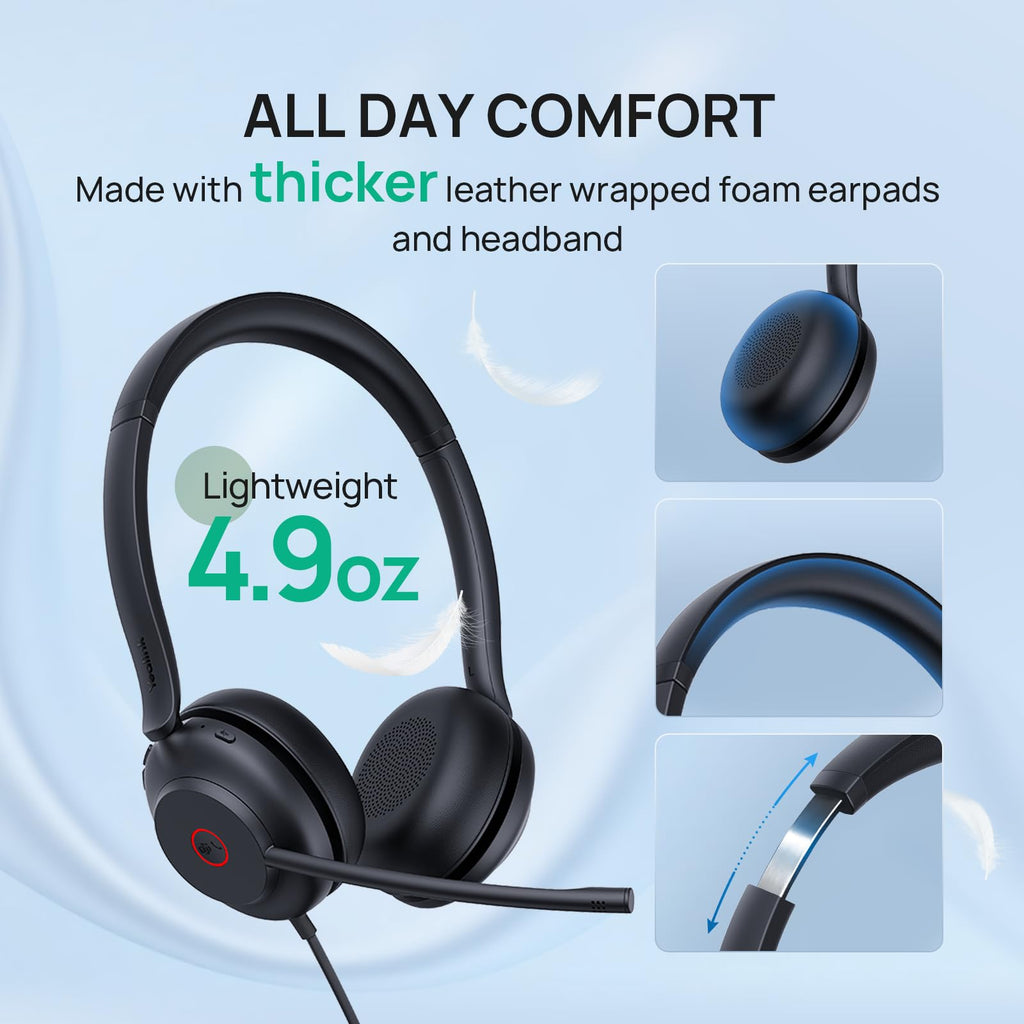 Yealink UH35 Wired Headset,USB-A,AI Noise Canceling Mic,Call Control,On-Ear