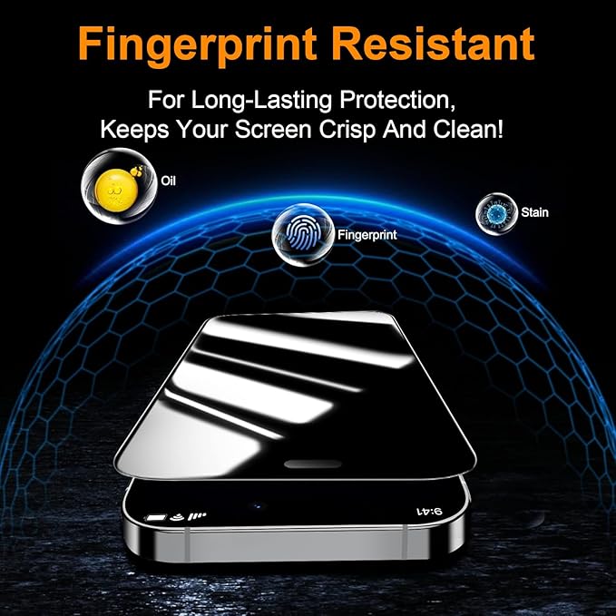 OneFish 2 Pack Privacy Screen Protector for iPhone 16 Pro Max - 4-Way 360° Anti-Spy, 9H Hardness, 3D Curved Edges, Case-Friendly & Easy Installation