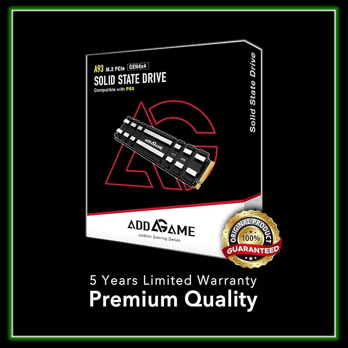 Addlink A93 2TB Storage Expansion for PS5 Console with Heatsink, Up to 7400mb/s, Gen 4 PCIe NVMe m.2 2280, SLC Cache Internal Solid State Drive(‎ad2TBA93M2P)