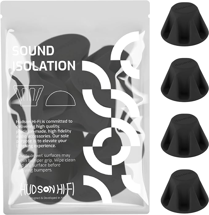 Speaker Isolation Feet – 4-Pack 1.5" Bigfoot Rubber Pads – Non-Adhesive Anti-Vibration Feet for Turntables, Subwoofers, Amplifiers – 50 Duro Non-Skid Bumpers for Audio Equipment