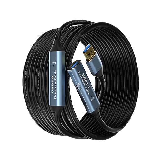 USB 3.0 Extension Cable 65FT Type A Male to Female Active Extender Cord with 3 Extension Chipsets Signal Booster and 1 USB-C Charging Port, for Webcam, PlayStation, Printer, Camera