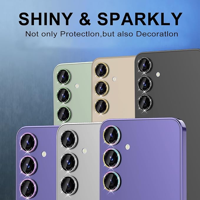 for Samsung Galaxy S24 Plus Camera Lens Protector, Individual Metal Ring Tempered Glass Lens Cover, [Strong Adsorption] Scratch Resistant Ultra-Thin HD Clear Lens Cover, 1 Set-Colorful Sparkly