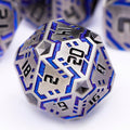 OGCOPHEN Metal DND Sci-fi Dice Set 7PCS Stripe Polyhedral Dice for Dungeons Dragons RPG Role Playing Game, Glitter D and D Dice with Gift Box D6 D8 D10 D12 D20 (Blue Purple&Grey)