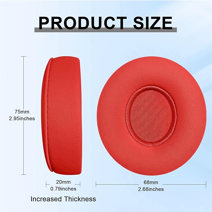 Replacement Ear Pads for Beats Solo 2 & Solo 3 Wireless On-Ear Headphones, Ear Cushions, Headset Earpads, Ear Cups Cover with Soft Protein Leather (Red)