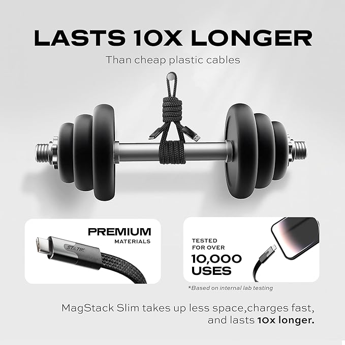 Statik MagStack USB to USB C Cable, Magnetic Anti Tangle Flat A to Type C Charger Fast Charging Cord, Magnetic Charging Cable, Compatible with iPhone 16 Pro Max, Galaxy S24 Ultra, 27W 6FT/2M, 3-Pack
