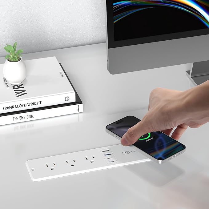 8 in 1 Recessed Power Strip with 15W Wireless Charger, 20W Fast Charging Furniture Outlet, Plug in 3 AC Outlets & 4 USB Ports Flush Mount, 6FT Cord