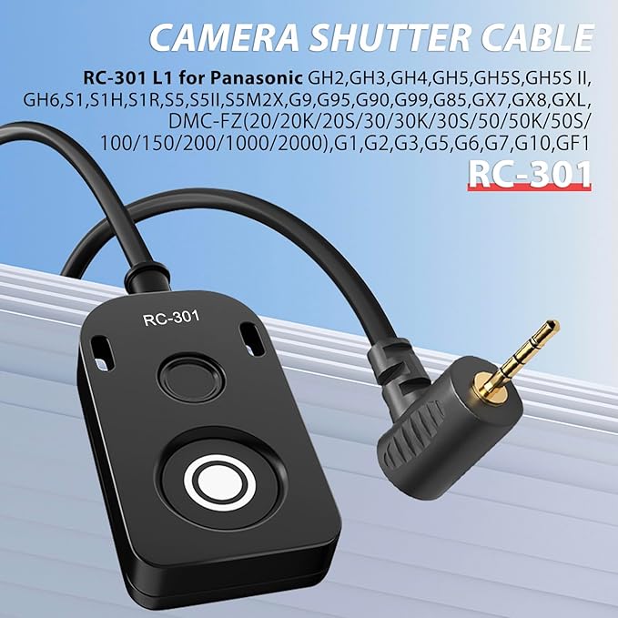 for Panasonic Cable RC301-L1 Remote Camera Small Shutter Release Remote Control 196.8 "Extended Cable Remote Wired Button GH3 GH4 GH5 GH6 S5 S5II G85 G9 GXL S1R -114(RC301-L1 GH 196.8in/5m)