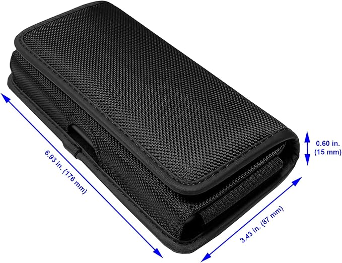 Nylon Cellphone Holster for Cricket Dream 2 5G, Motivate Max, TCL 50 XL 60 XE, S22 S23 S24 S25/Note20 Ultra - Horizontal Case Canvas Waist Carrying Pouch with Belt Clip/Loops, Black