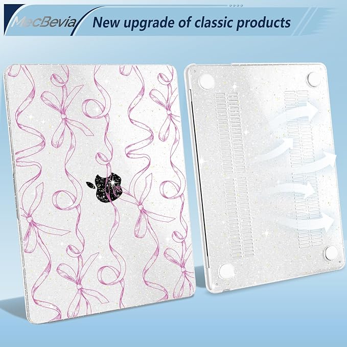 Compatible with MacBook Air 15 inch Case, M4 A3241/M3 A3114/M2 A2941 (Released 2025 to 2023), Hard Shell, Keyboard Cover, Screen Protector, Webcam Cover & Type-C Adapter, Sparkly Bows