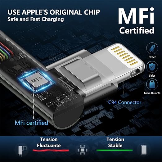 USB C to Lightning Cable 90 Degree 6FT iPhone Charger Cables [Apple MFi Certified] 3Pack Fast Charging Cord, Nylon Braided USB C Lightning Cable Compatible with iPhone 14/13/12/11/Pro Max/Plus/8/7