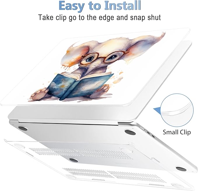 Mektron Compatible with M4 MacBook Air 15 inch Case 2025 A3241 2024 2023 M3 A3114 A2941 M2 Liquid Retina Display Touch ID, Plastic Hard Case & Keyboard Skin & Screen Protector - Cute Elephant C342