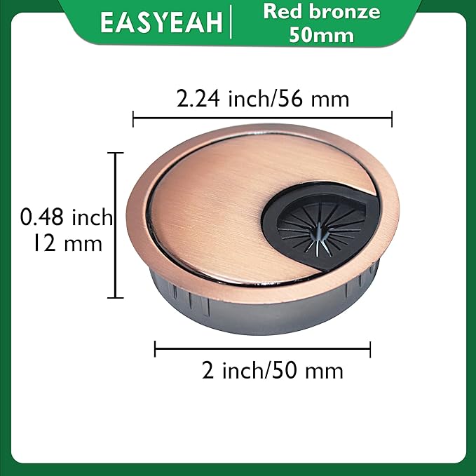 1 Pcs Desk Grommet 2" / 50 mm, Desk Cord Hole Cover, Cable Grommet Metal Zinc Alloy Materilal, Desk Hole Grommet for Home & Office Pc, Detachable Cable Cord Organizer-Copper Red