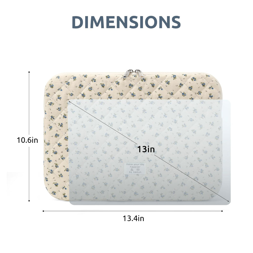 Puffy Laptop Sleeve 13 Inch Cute Quilted Laptop Protective Case Padded Floral Computer Sleeve for MacBook (A-Blue, 13 Inch)