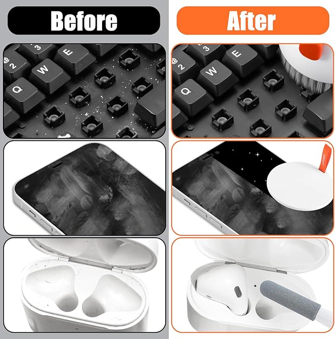 walrfid 2 Pack Laptop Phone Screen Cleaner Kit, Computer Keyboard Brush Cleaning Spray for iPhone AirPods MacBook iPad, 20-in-1 Electronic Device Tool for Camera Earbud TV Tablet Car Screens, White